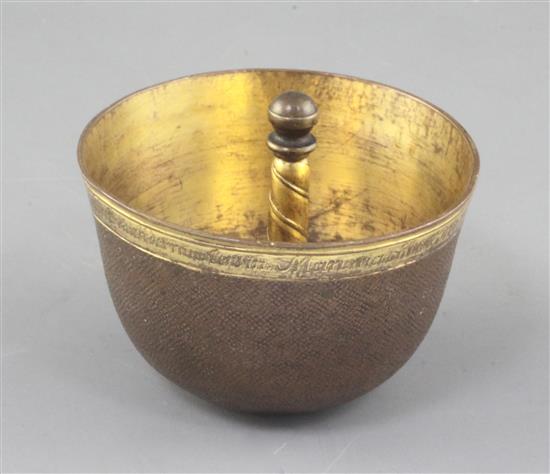 A Herrengrund parcel gilt copper miners cup, diameter 3in. height 2.25in.